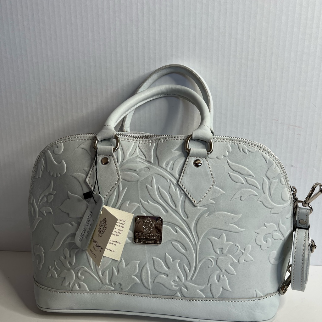 Nwt Imedici Firenze Domed Italian Leather Floral Engraved Satchel